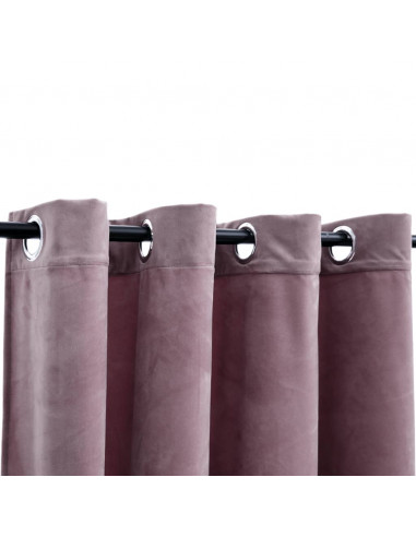 Tende Oscuranti con Anelli 2pz Rosa Antico in Velluto 140x245cm