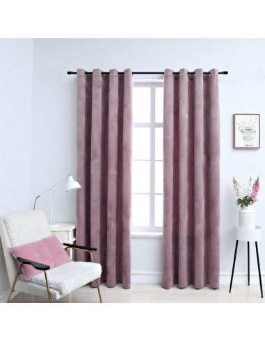 Tende Oscuranti con Anelli 2pz Rosa Antico in Velluto 140x245cm