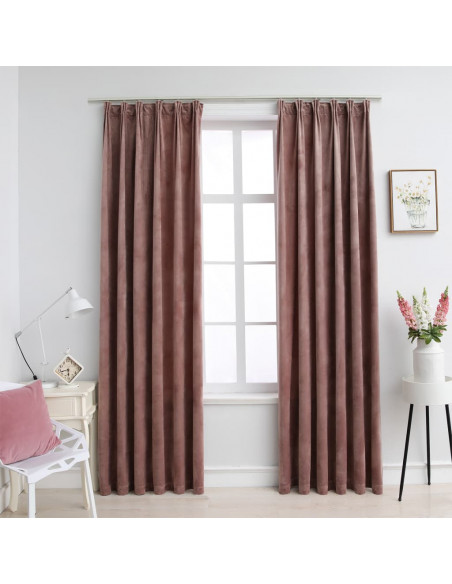 Tende Oscuranti con Ganci 2 pz Rosa Antico in Velluto 140x175cm