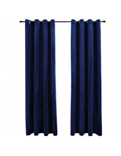 Tende Oscuranti con Anelli 2 pz Blu Scuro in Velluto 140x175 cm