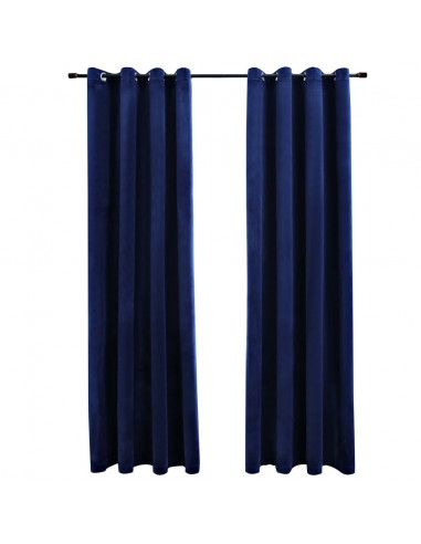 Tende Oscuranti con Anelli 2 pz Blu Scuro in Velluto 140x175 cm
