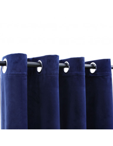 Tende Oscuranti con Anelli 2 pz Blu Scuro in Velluto 140x175 cm