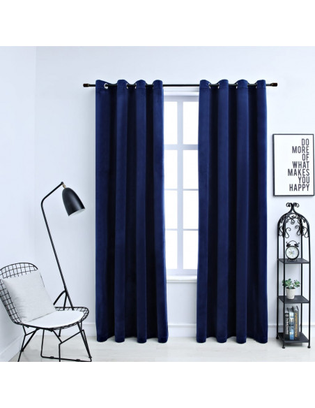 Tende Oscuranti con Anelli 2 pz Blu Scuro in Velluto 140x175 cm