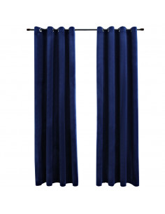 Tende Oscuranti con Anelli 2 pz Blu Scuro in Velluto 140x225 cm