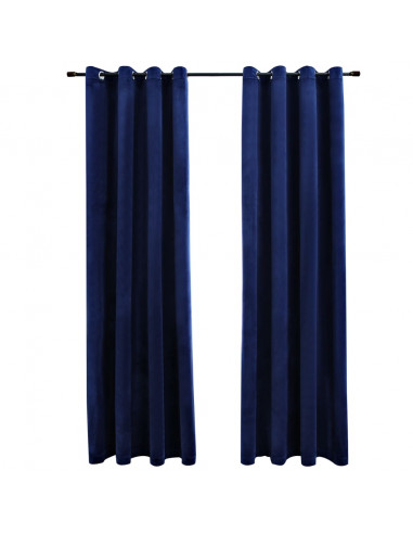 Tende Oscuranti con Anelli 2 pz Blu Scuro in Velluto 140x225 cm