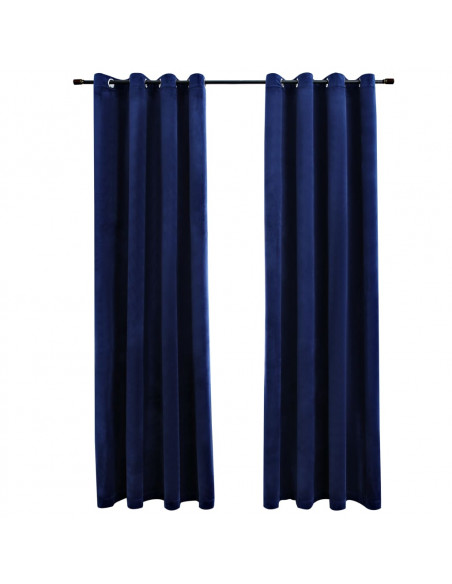 Tende Oscuranti con Anelli 2 pz Blu Scuro in Velluto 140x225 cm