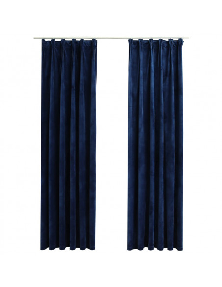 Tende Oscuranti con Ganci 2 pz Blu Scuro in Velluto 140x175 cm