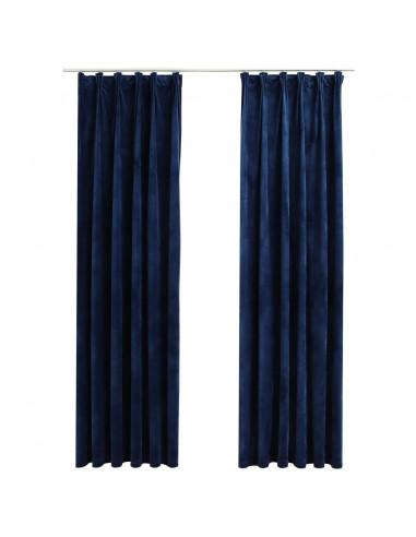Tende Oscuranti con Ganci 2 pz Blu Scuro in Velluto 140x245 cm