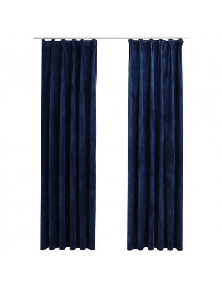 Tende Oscuranti con Ganci 2 pz Blu Scuro in Velluto 140x245 cm