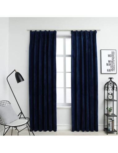 Tende Oscuranti con Ganci 2 pz Blu Scuro in Velluto 140x245 cm