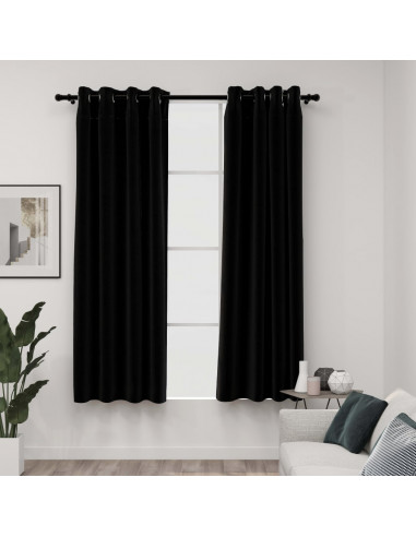 Tende Oscuranti Effetto Lino con Occhielli 2 pz 140x175 cm Nere