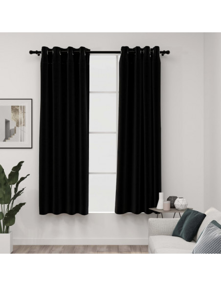 Tende Oscuranti Effetto Lino con Occhielli 2 pz 140x175 cm Nere