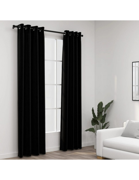 Tende Oscuranti Effetto Lino con Occhielli 2pz 140x225cm Nere