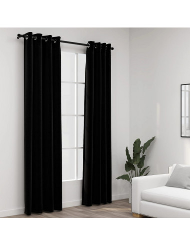 Tende Oscuranti Effetto Lino con Occhielli 2pz 140x245cm Nere