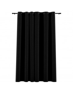 Tenda Oscurante Effetto Lino con Occhielli 290x245 cm Nera
