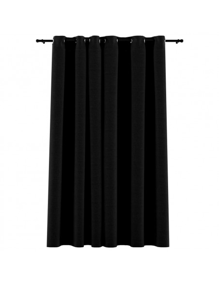 Tenda Oscurante Effetto Lino con Occhielli 290x245 cm Nera