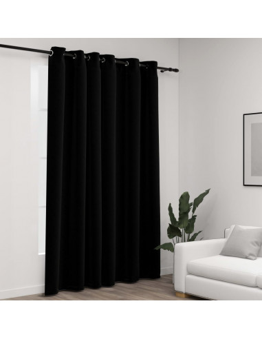 Tenda Oscurante Effetto Lino con Occhielli 290x245 cm Nera