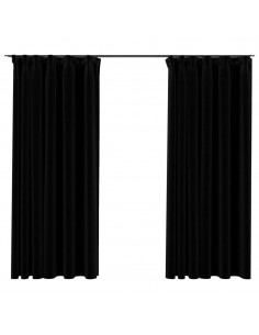 Tende Oscuranti con Ganci Effetto Lino 2 pz Nere 140x175 cm