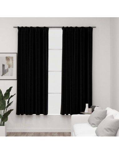 Tende Oscuranti con Ganci Effetto Lino 2 pz Nere 140x175 cm