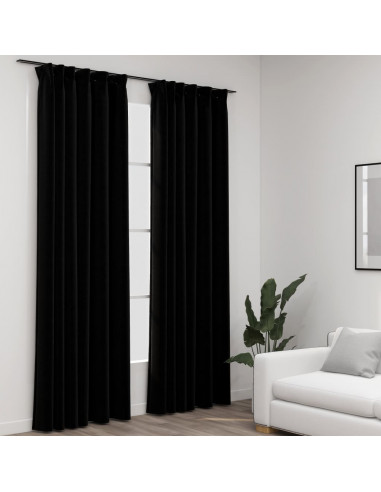 Tende Oscuranti con Ganci Effetto Lino 2 pz Nere 140x225 cm