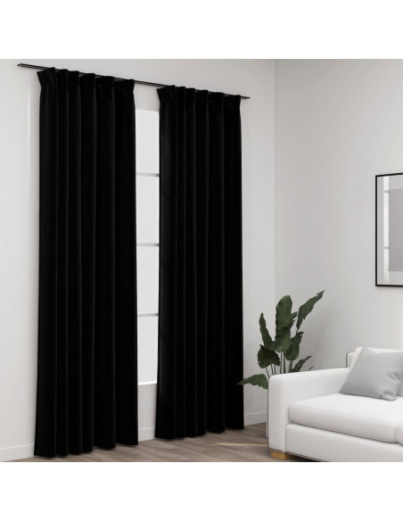 Tende Oscuranti con Ganci Effetto Lino 2 pz Nere 140x225 cm