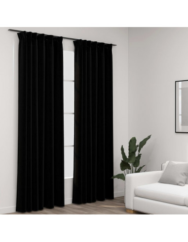 Tende Oscuranti con Ganci Effetto Lino 2 pz Nere 140x245 cm
