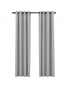 Tende Oscuranti Effetto Lino con Occhielli 2pz 140x225cm Grigio