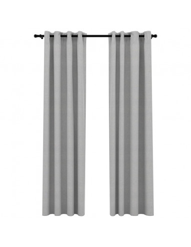 Tende Oscuranti Effetto Lino con Occhielli 2pz 140x225cm Grigio