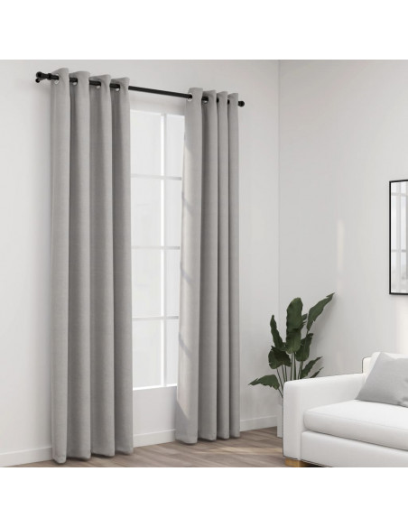 Tende Oscuranti Effetto Lino con Occhielli 2pz 140x225cm Grigio