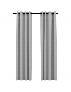 Tende Oscuranti Effetto Lino con Occhielli 2pz 140x245cm Grigio