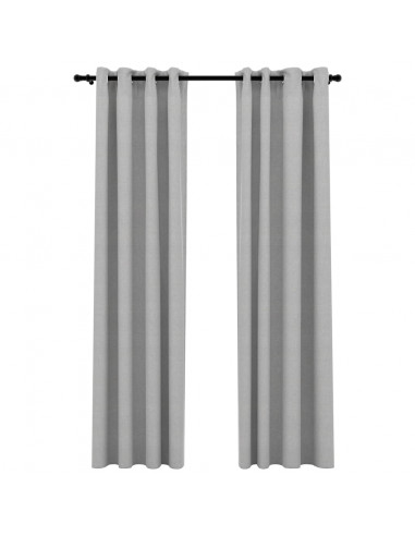 Tende Oscuranti Effetto Lino con Occhielli 2pz 140x245cm Grigio