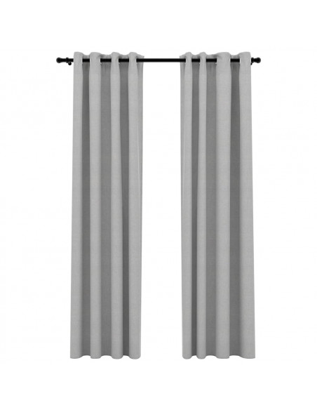 Tende Oscuranti Effetto Lino con Occhielli 2pz 140x245cm Grigio