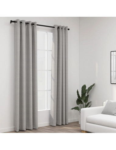 Tende Oscuranti Effetto Lino con Occhielli 2pz 140x245cm Grigio