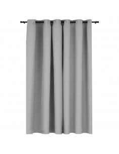 Tenda Oscurante Effetto Lino con Occhielli Grigio 290x245 cm
