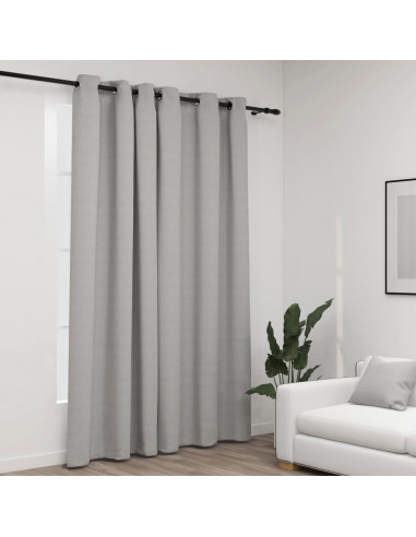 Tenda Oscurante Effetto Lino con Occhielli Grigio 290x245 cm