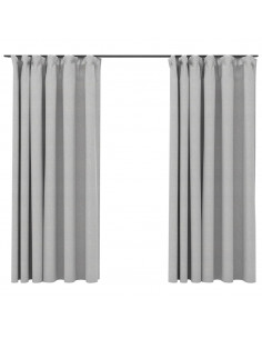 Tende Oscuranti con Ganci Effetto Lino 2 pz Grigie 140x175 cm