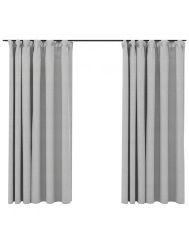 Tende Oscuranti con Ganci Effetto Lino 2 pz Grigie 140x175 cm