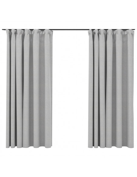Tende Oscuranti con Ganci Effetto Lino 2 pz Grigie 140x175 cm