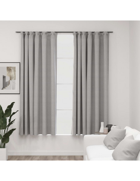 Tende Oscuranti con Ganci Effetto Lino 2 pz Grigie 140x175 cm