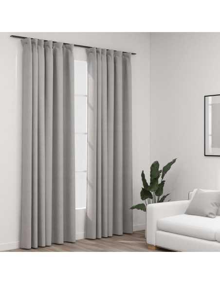 Tende Oscuranti con Ganci Effetto Lino 2 pz Grigie 140x225 cm