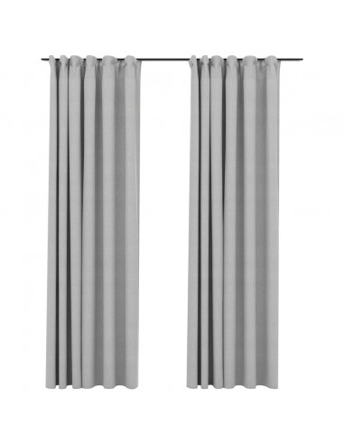 Tende Oscuranti con Ganci Effetto Lino 2 pz Grigie 140x245 cm