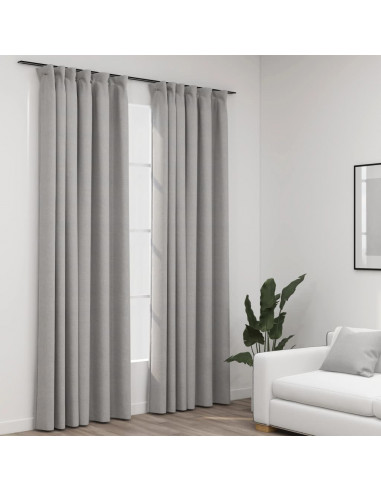 Tende Oscuranti con Ganci Effetto Lino 2 pz Grigie 140x245 cm