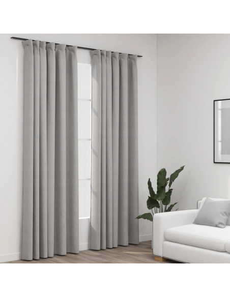 Tende Oscuranti con Ganci Effetto Lino 2 pz Grigie 140x245 cm
