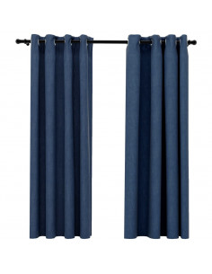 Tende Oscuranti Effetto Lino con Occhielli 2 pz Blu 140x175 cm