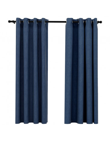 Tende Oscuranti Effetto Lino con Occhielli 2 pz Blu 140x175 cm