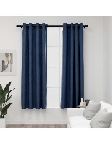 Tende Oscuranti Effetto Lino con Occhielli 2 pz Blu 140x175 cm
