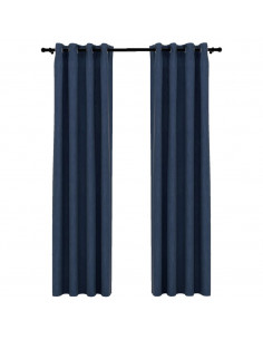 Tende Oscuranti Effetto Lino con Occhielli 2 pz Blu 140x225 cm