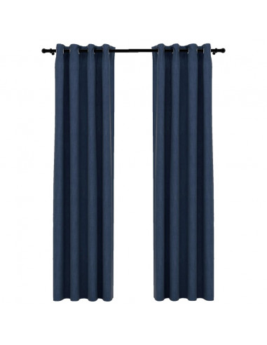 Tende Oscuranti Effetto Lino con Occhielli 2 pz Blu 140x225 cm