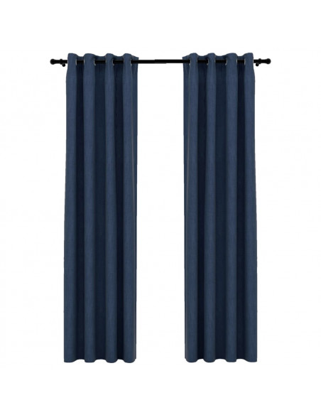 Tende Oscuranti Effetto Lino con Occhielli 2 pz Blu 140x225 cm
