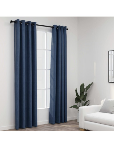 Tende Oscuranti Effetto Lino con Occhielli 2 pz Blu 140x225 cm